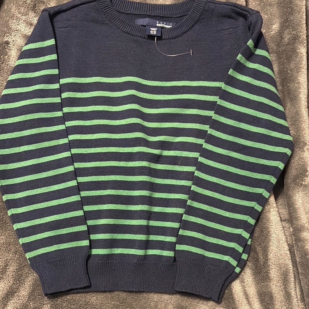 Basic Edition Navy and Green Striped Sweater